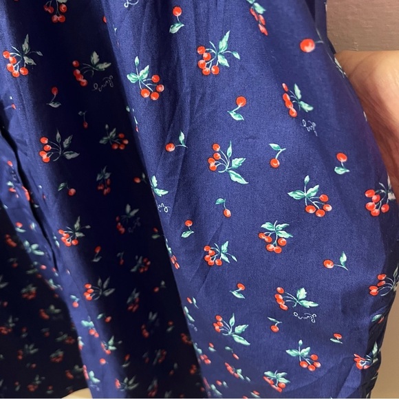 Lanz Of Salzburg Womens Medium Cherry Dress A Line Blue Red Retro Cottagecore - Picture 4 of 5